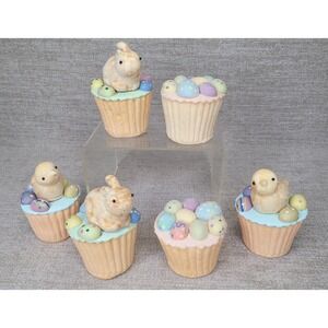 Set of 6 Decorative Faux Fake Cupcakes Spongy Easter Spring Decor Chicks Bunny